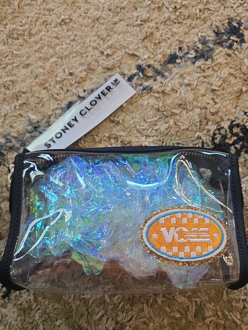 Stoney Clover Lane Clear Pouch with Black Trim and Orange Patch
